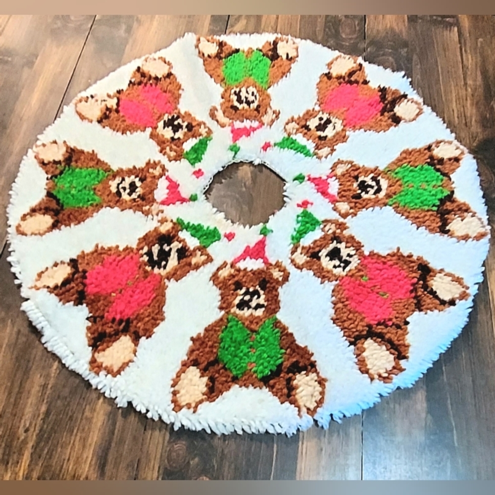Vintage Tree Skirt Bear Handmade Granny Chic Cottagecore Fairy Core Gran…